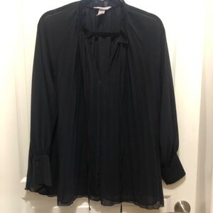 Women’s pleated black long sleeve blouse with ties size Large
